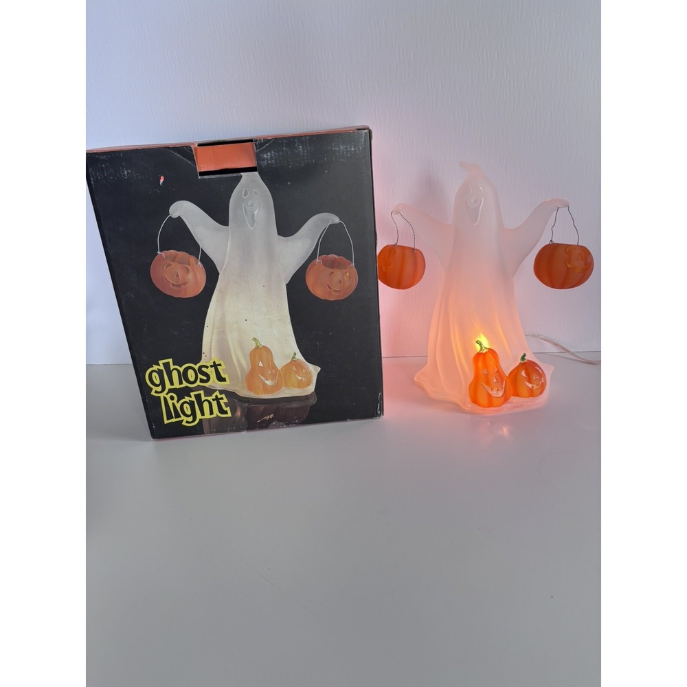 👻2002 JC Penney Home Collection Acrylic Ghost Light with Pumpkins Halloween
